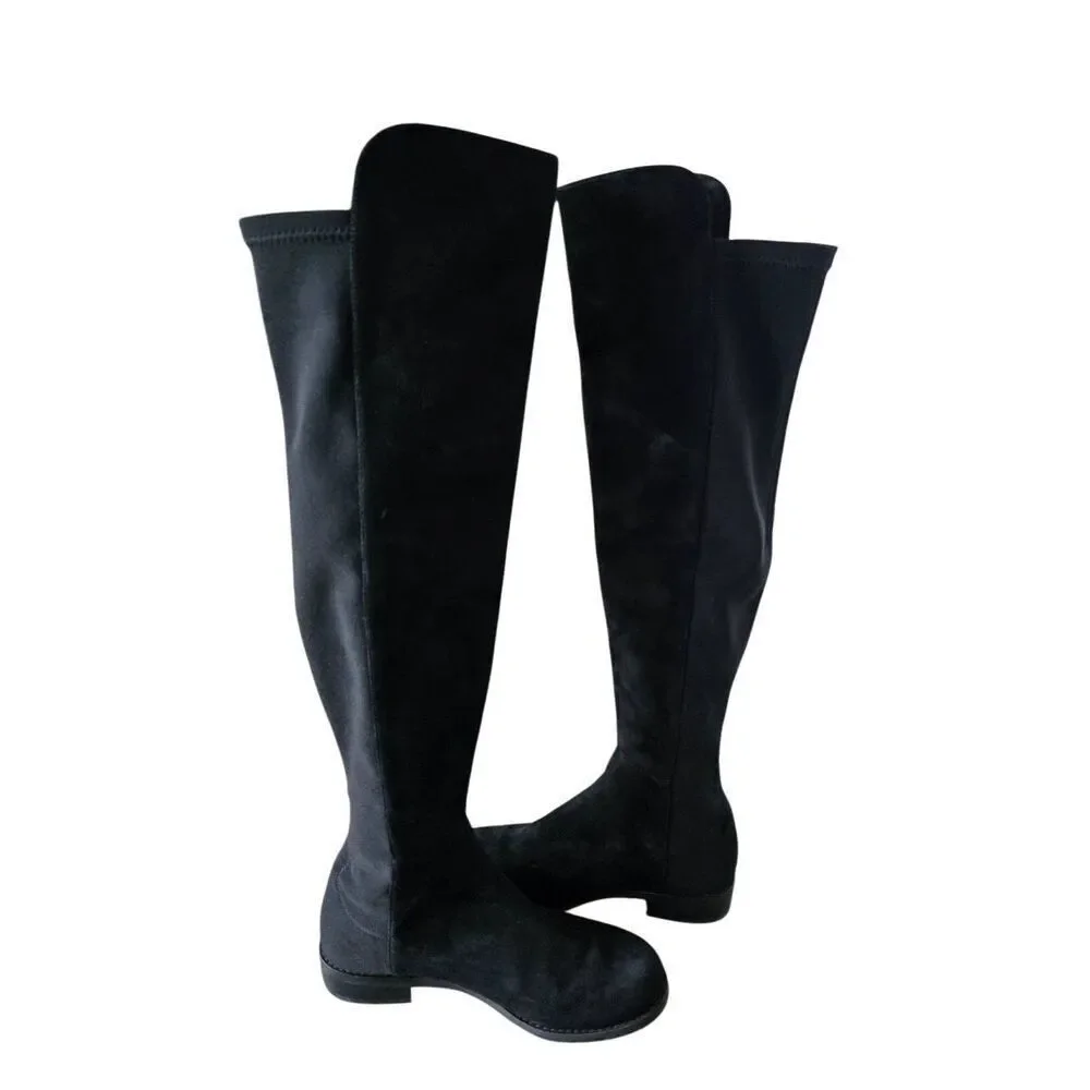 Stuart Weitzman Over The Knee Boots Size 4.5 Black Suede‎ Block Heel